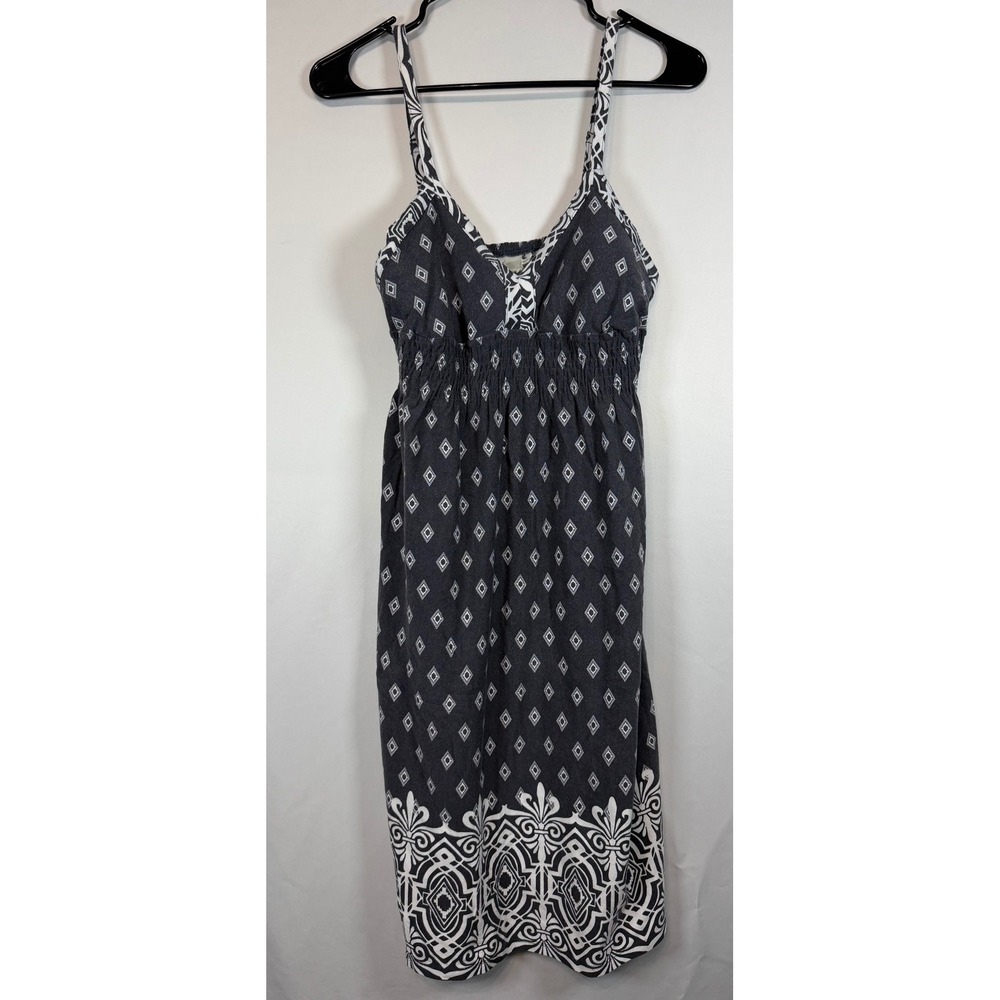 Athleta Womens Gray White Diamond Print Smocked Empire Waist Dress 903730 Size S